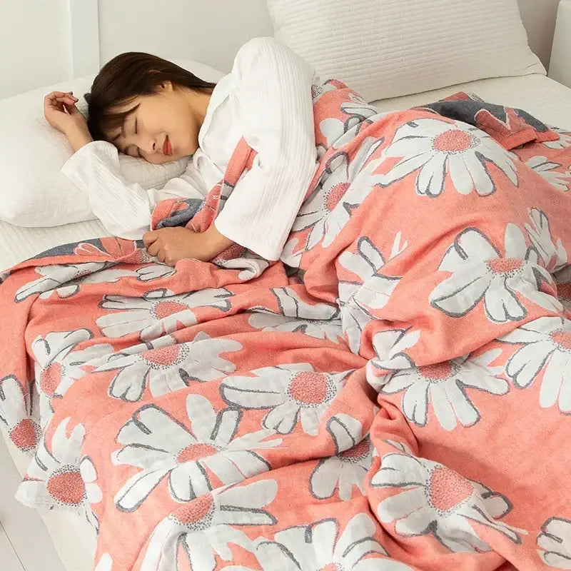 Cotton gauze boho throw gray pineapple bird bedroom blanket