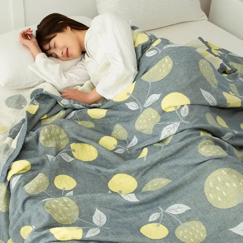 Cotton gauze boho throw gray pineapple bird bedroom blanket