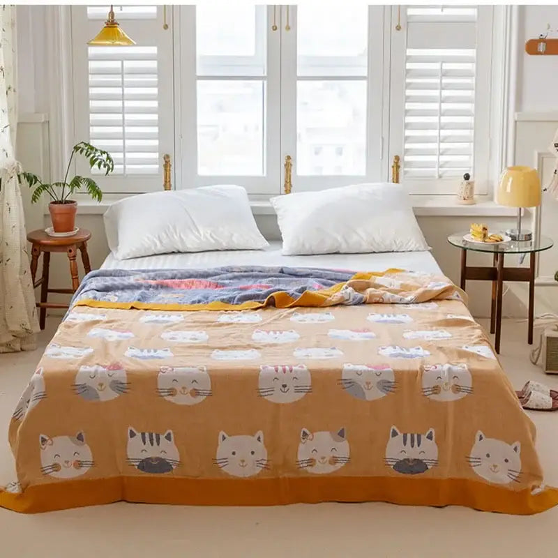 Cotton gauze boho throw gray pineapple bird bedroom blanket