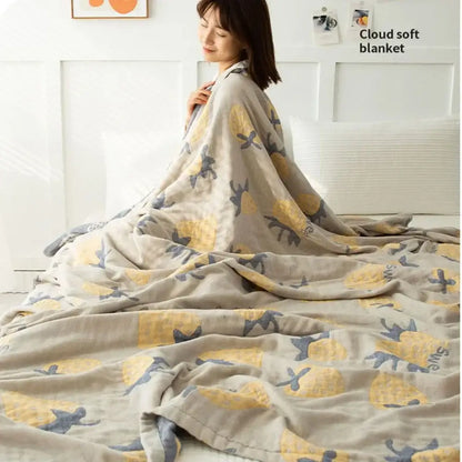 Cotton gauze boho throw gray pineapple bird bedroom blanket