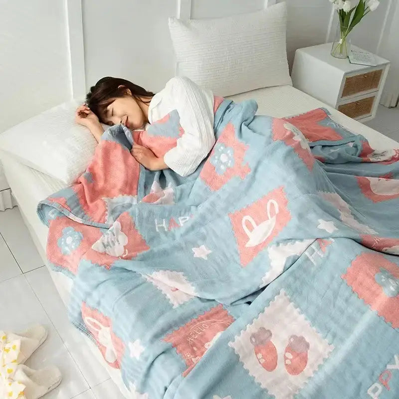 Cotton gauze boho throw gray pineapple bird bedroom blanket