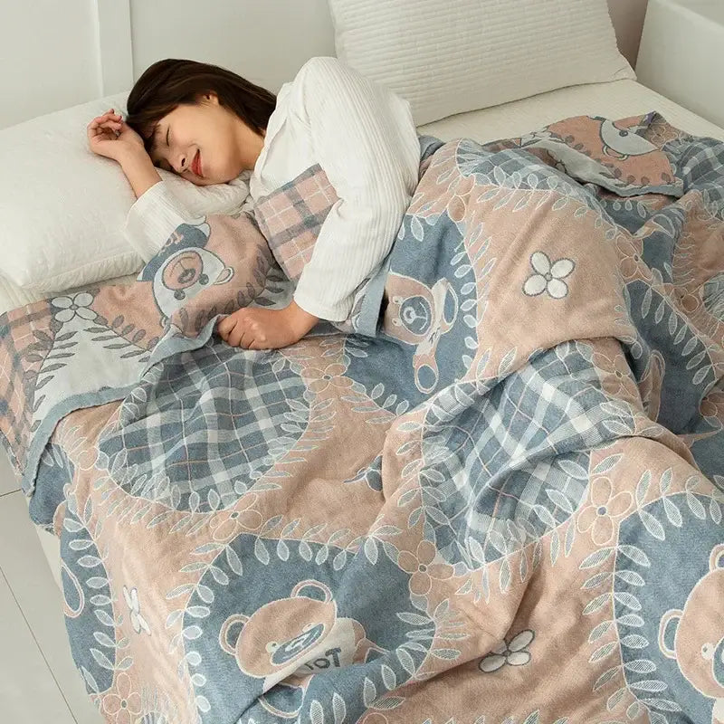Cotton gauze boho throw gray pineapple bird bedroom blanket