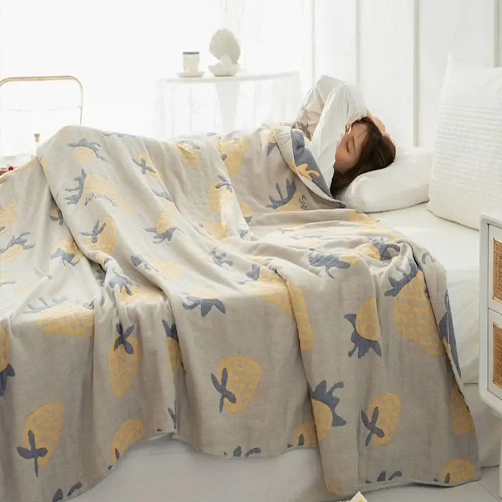 Cotton gauze boho throw gray pineapple bird bedroom blanket