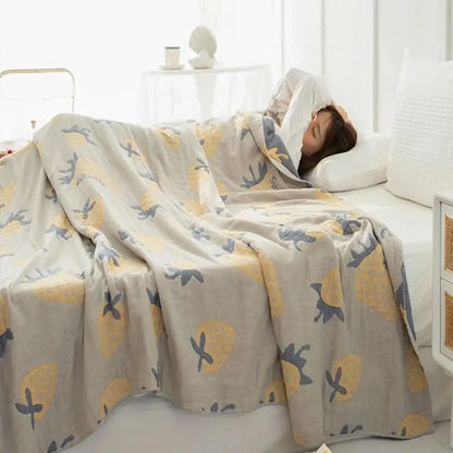 Cotton gauze boho throw gray pineapple bird bedroom blanket