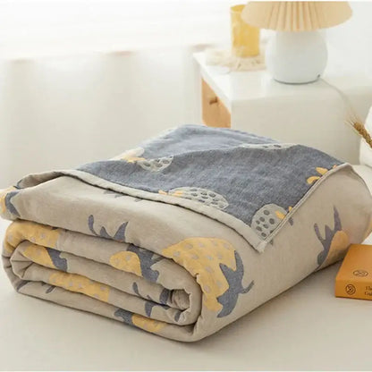 Cotton gauze boho throw gray pineapple bird bedroom blanket