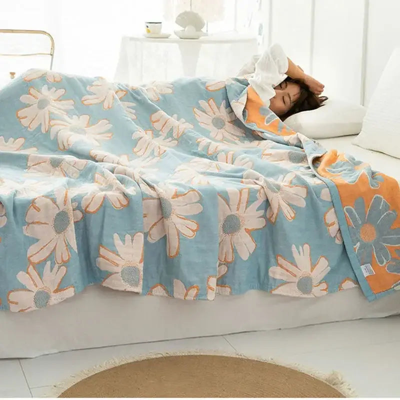 Cotton gauze boho throw gray pineapple bird bedroom blanket