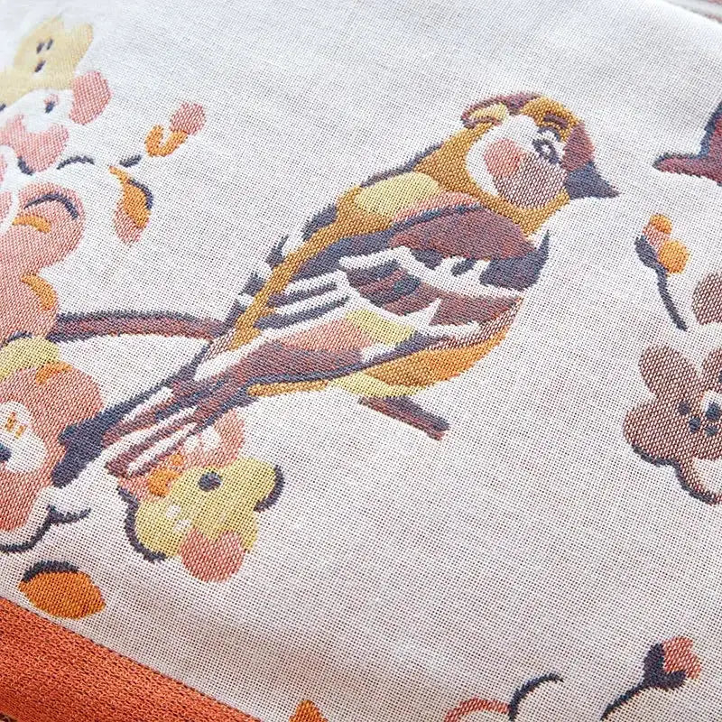 Cotton gauze peacock cream & orange bath towel bedroom throw blanket