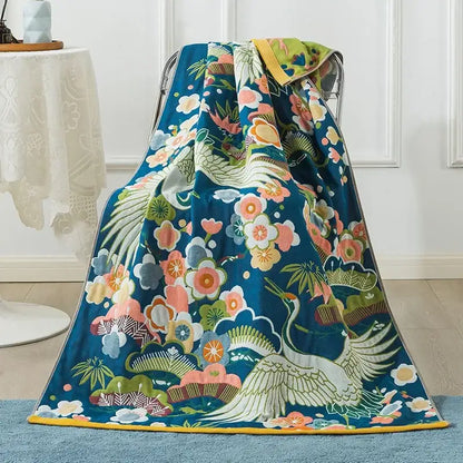 Cotton gauze peacock cream & orange bath towel bedroom throw blanket
