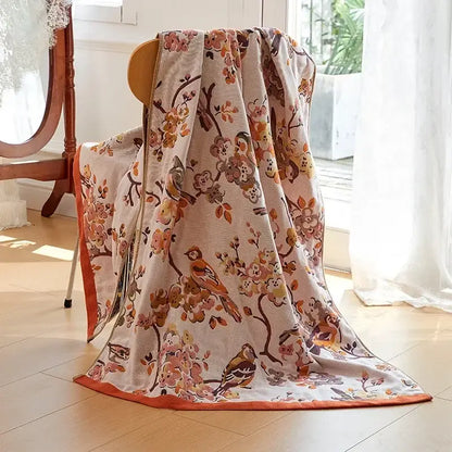 Cotton gauze peacock cream & orange bath towel bedroom throw blanket