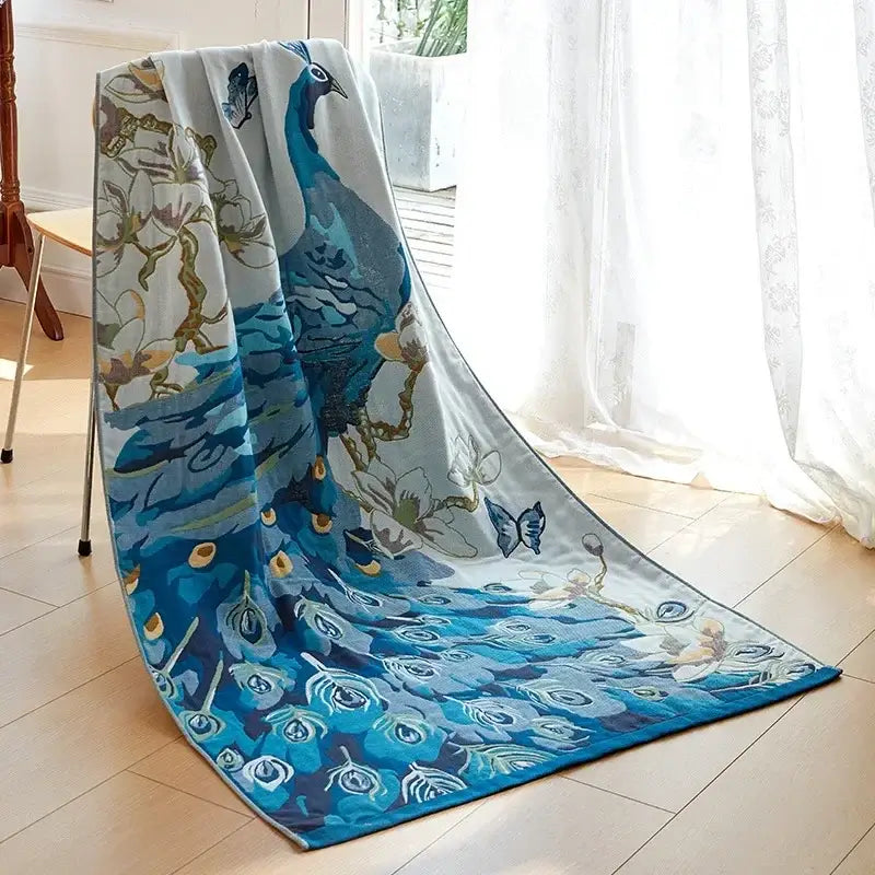 Cotton gauze peacock cream & orange bath towel bedroom throw blanket