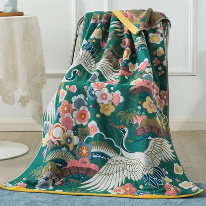 Cotton gauze peacock cream & orange bath towel bedroom throw blanket