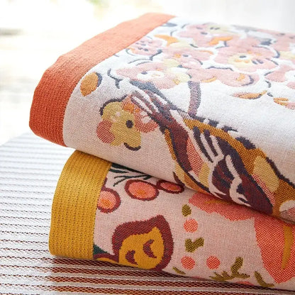 Cotton gauze peacock cream & orange bath towel bedroom throw blanket