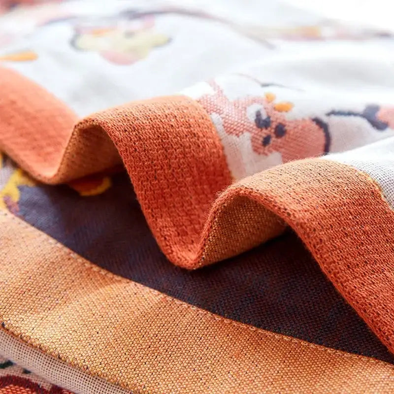 Cotton gauze peacock cream & orange bath towel bedroom throw blanket