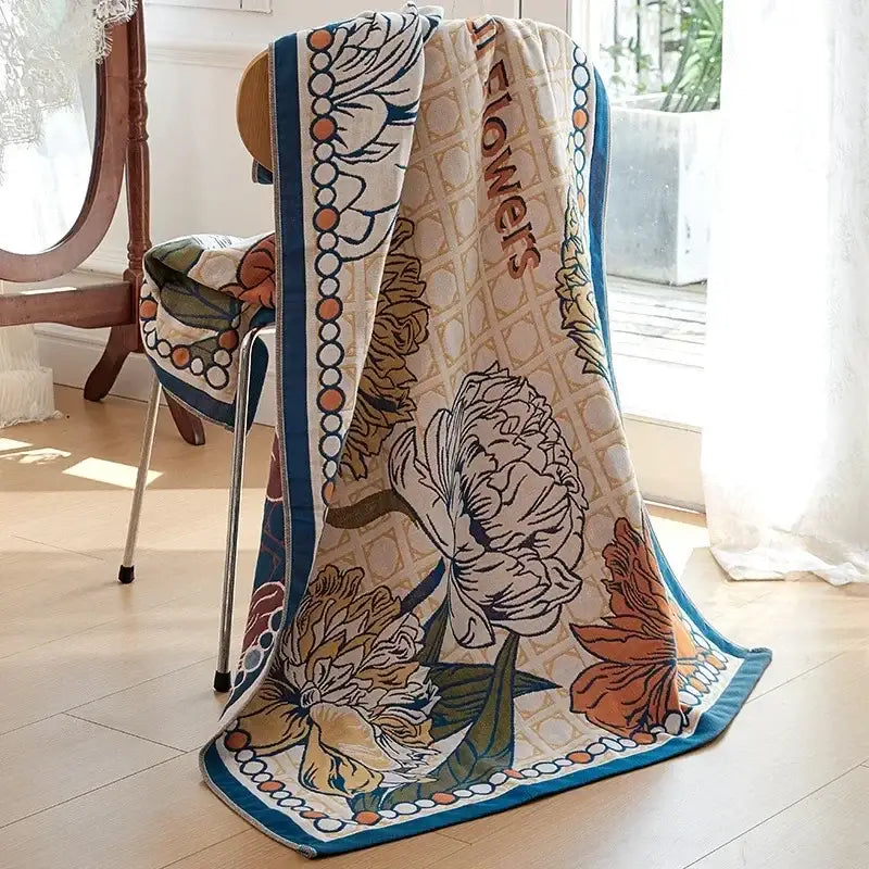 Cotton gauze peacock cream & orange bath towel bedroom throw blanket