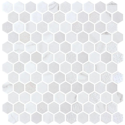 Cotton Multi Finish Hexagon Glass Mosaics 11 3/4x11 1/2