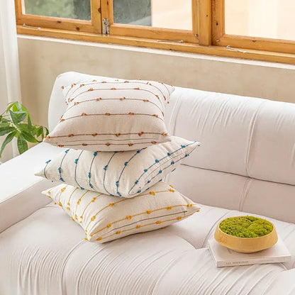 Cotton stripe jacquard cushion cover set blue & yellow living room