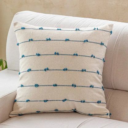 Cotton stripe jacquard cushion cover set blue & yellow living room