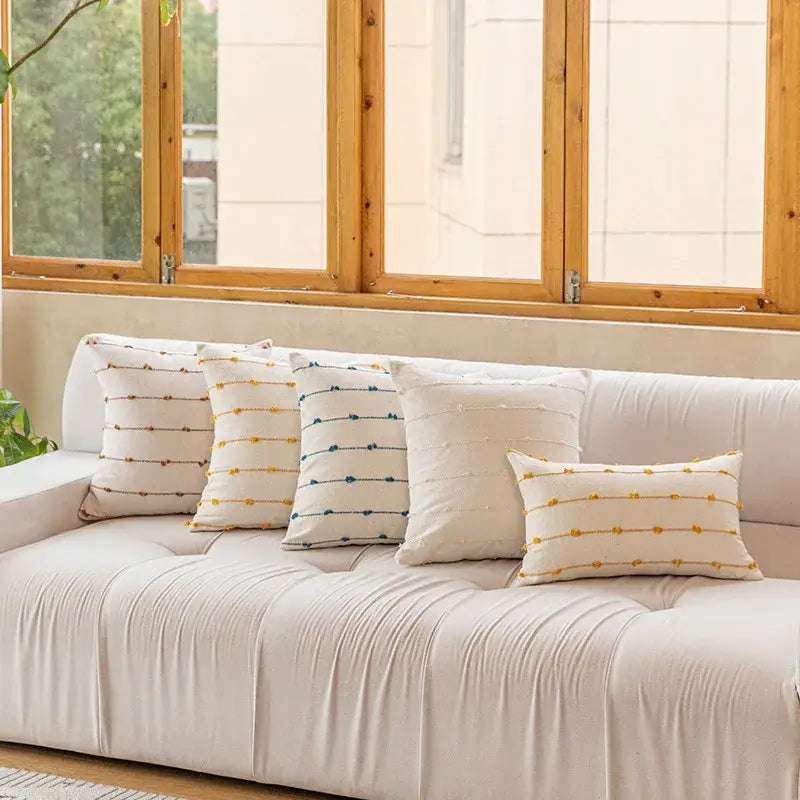 Cotton stripe jacquard cushion cover set blue & yellow living room
