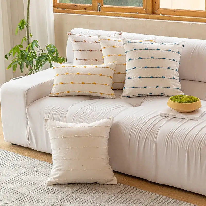 Cotton stripe jacquard cushion cover set blue & yellow living room