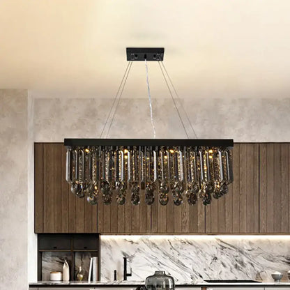 Country black and gold crystal island pendant light dining room