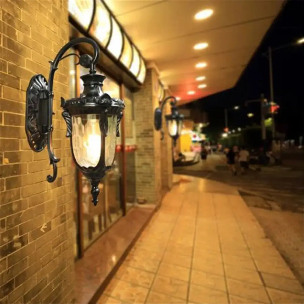 Country black wrought iron outdoor wall lantern restaurant light