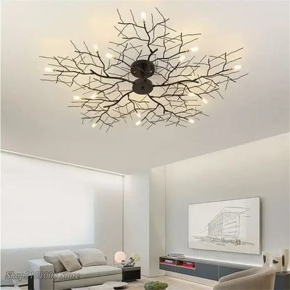 Country branch iron ceiling light living room tree branch fixture