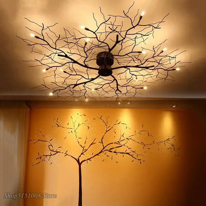 Country branch iron ceiling light living room tree branch fixture
