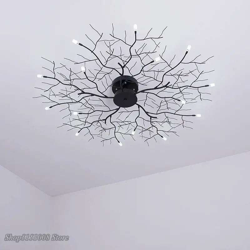 Country branch iron ceiling light living room tree branch fixture