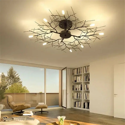Country branch iron ceiling light living room tree branch fixture