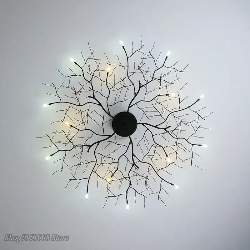 Country branch iron ceiling light living room tree branch fixture