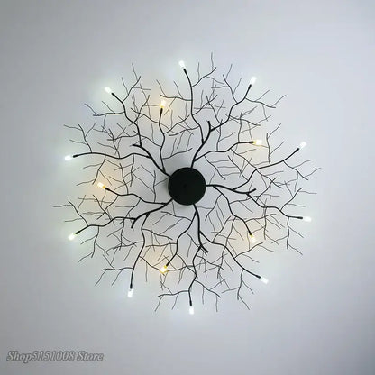 Country branch iron ceiling light living room tree branch fixture