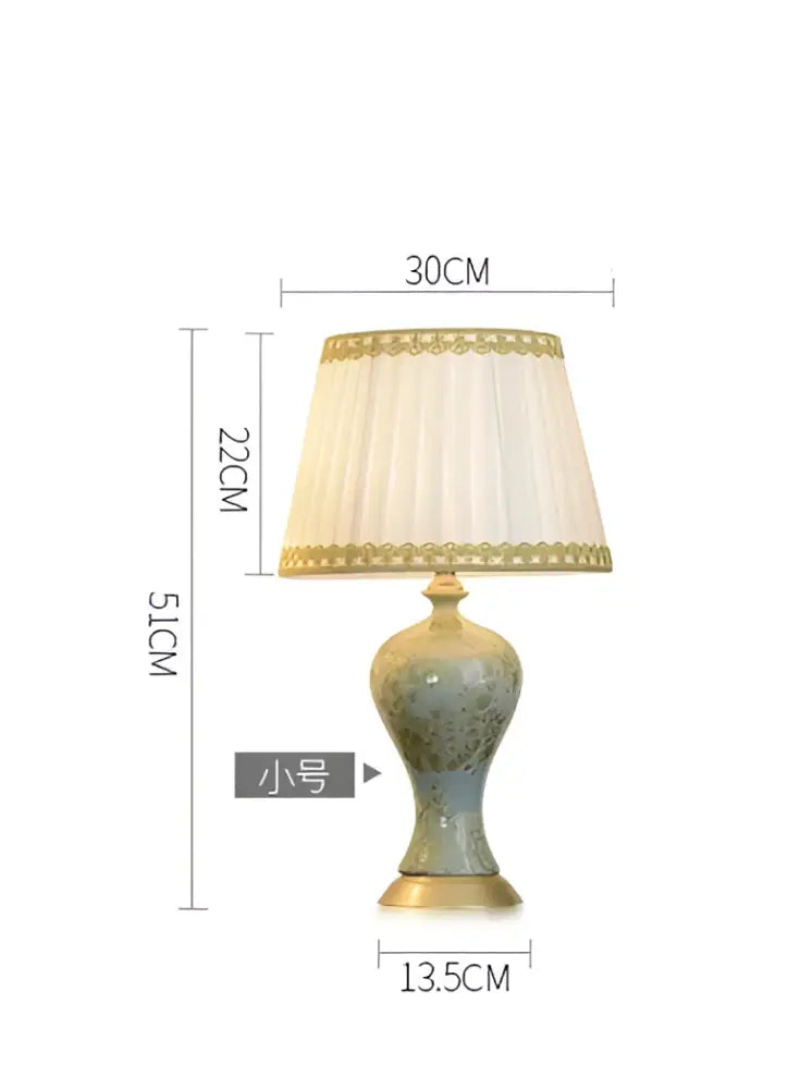 Country ceramic table lamp pair in celadon for bedroom decor