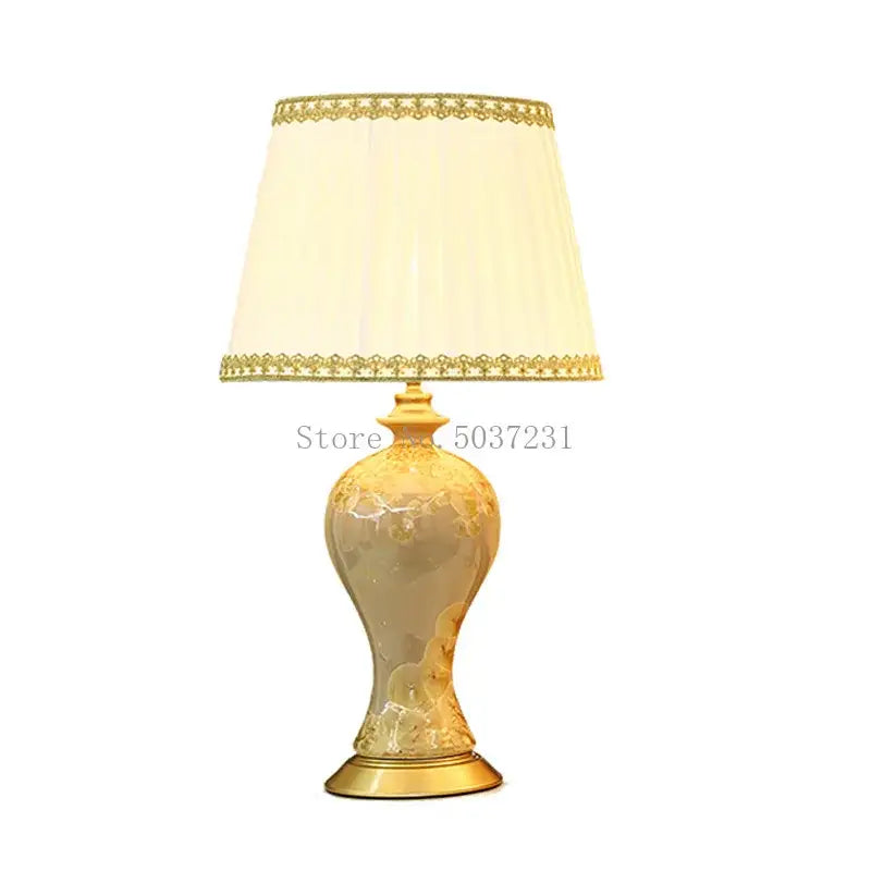 Country ceramic table lamp pair in celadon for bedroom decor
