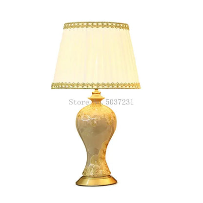 Country ceramic table lamp pair in celadon for bedroom decor