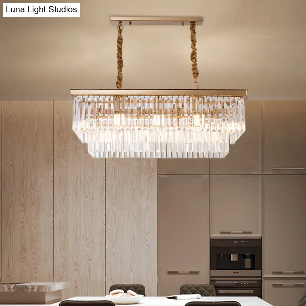 DecorBites™ Country Dining Room Island Lamp with Rectangular Crystal Shade - 8 Bulbs Hanging Light Kit