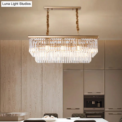 DecorBites™ Country Dining Room Island Lamp with Rectangular Crystal Shade - 8 Bulbs Hanging Light Kit