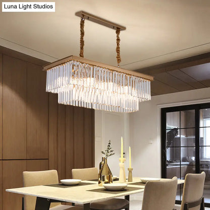 DecorBites™ Country Dining Room Island Lamp with Rectangular Crystal Shade - 8 Bulbs Hanging Light Kit