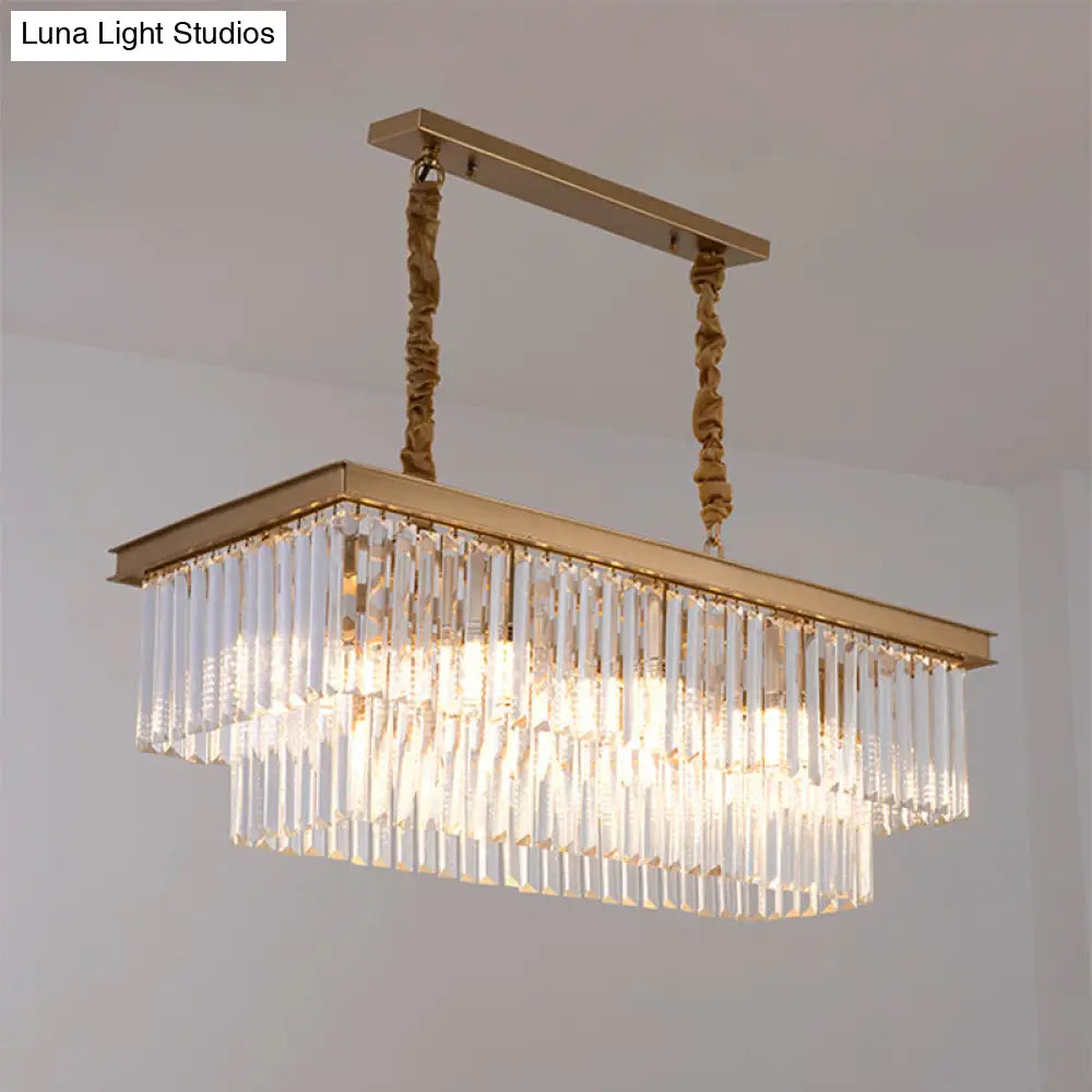 DecorBites™ Country Dining Room Island Lamp with Rectangular Crystal Shade - 8 Bulbs Hanging Light Kit