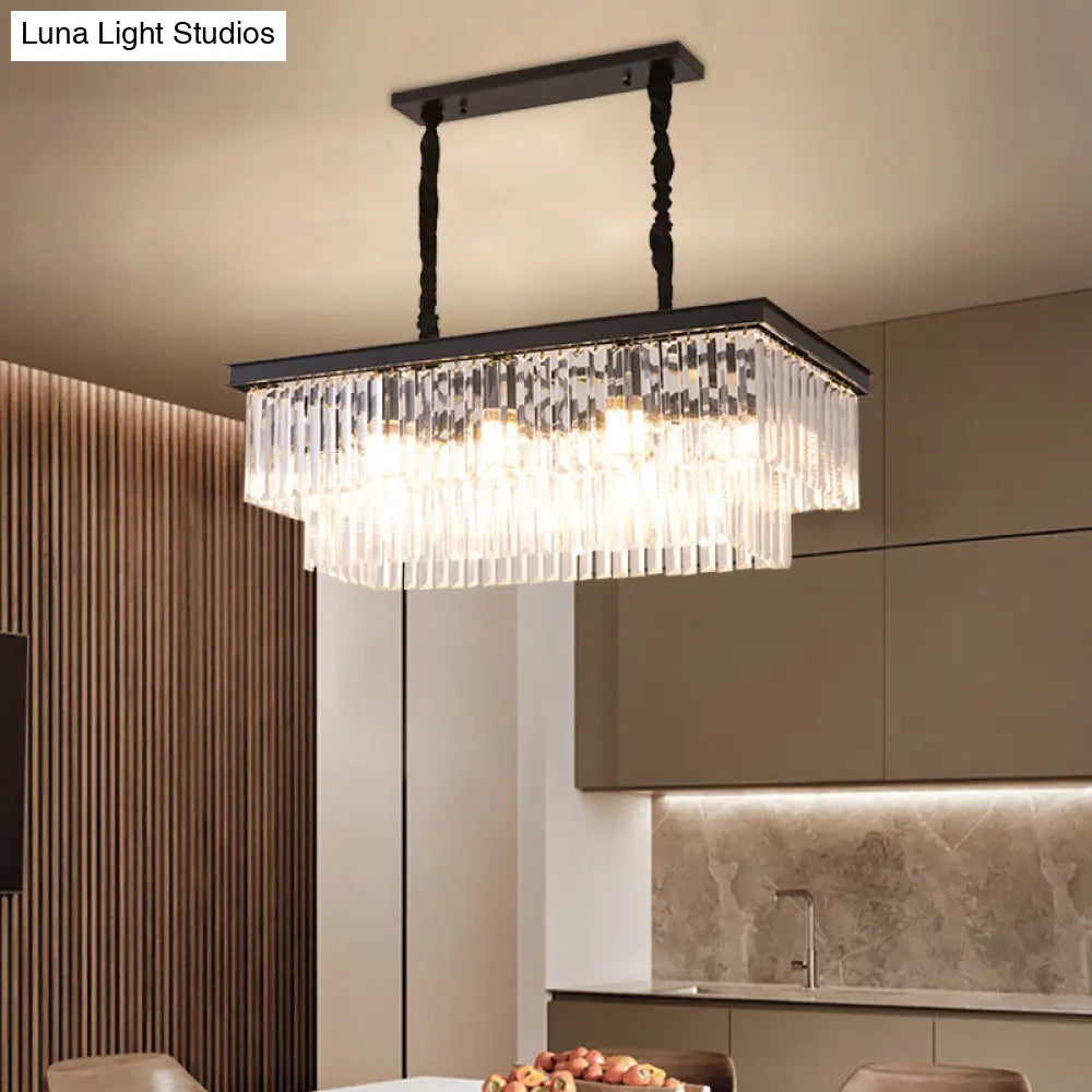 DecorBites™ Country Dining Room Island Lamp with Rectangular Crystal Shade - 8 Bulbs Hanging Light Kit