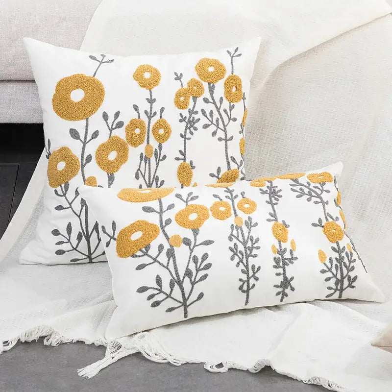 Country floral embroidered cushion cover living room dragonfly pillow