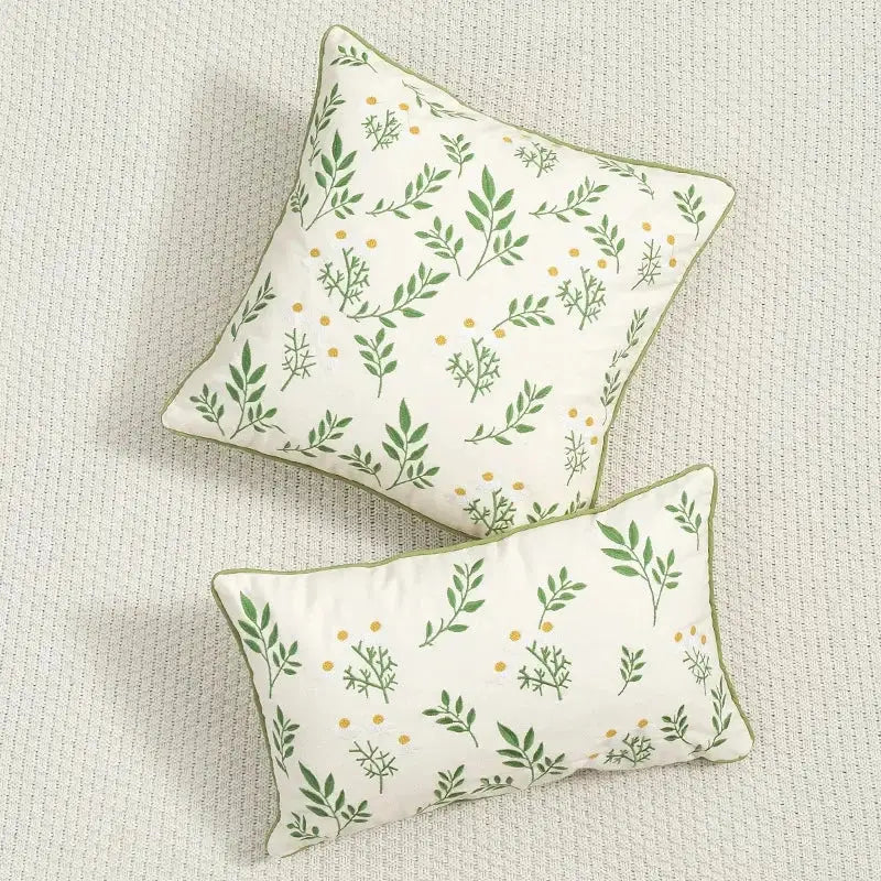 Country floral embroidered cushion cover living room dragonfly pillow