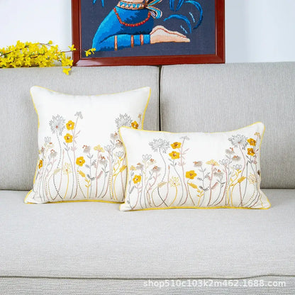 Country floral embroidered cushion cover living room dragonfly pillow