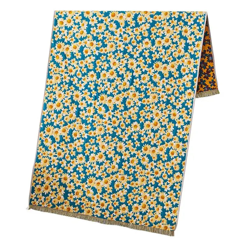 Country flowers cotton floral knit throw blanket bedroom fringe decor