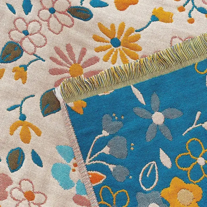 Country flowers cotton floral knit throw blanket bedroom fringe decor