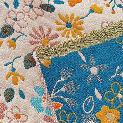 Country flowers cotton floral knit throw blanket bedroom fringe decor
