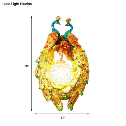 Country gold peacock wall sconce – bedroom crystal light