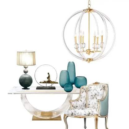 Country industrial ball chandelier gold crystal living room light
