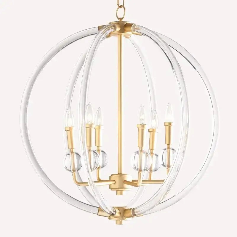 Country industrial ball chandelier gold crystal living room light