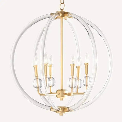 Country industrial ball chandelier gold crystal living room light