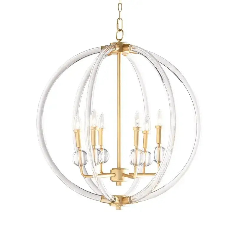 Country industrial ball chandelier gold crystal living room light
